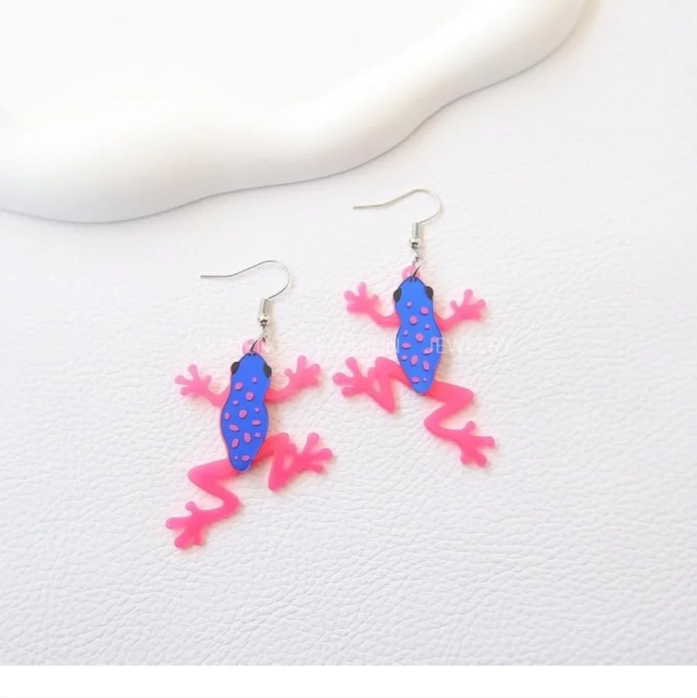 Pink and Blue Frog Earrings